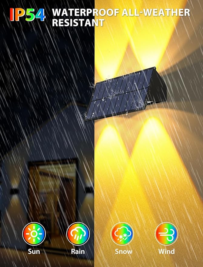 Solar Fence Lights,12 Pack Solar Lights Outdoor Warm White + RGB Up & Down Solar Wall Lights Waterproof 100 Lumens | Lumora