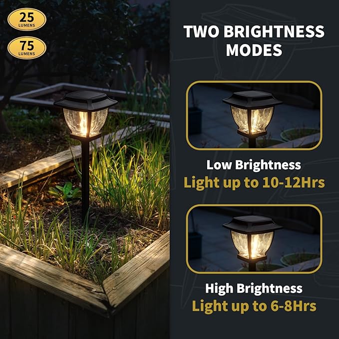 Solar Pathway Lights, Super Bright Solar Lights Outdoor Waterproof, Glass Solar Garden LED Lights, Landscape Lighting Decorative for Path, Yard, Patio, Walkway, Driveway,Slate Black(1 Pack)