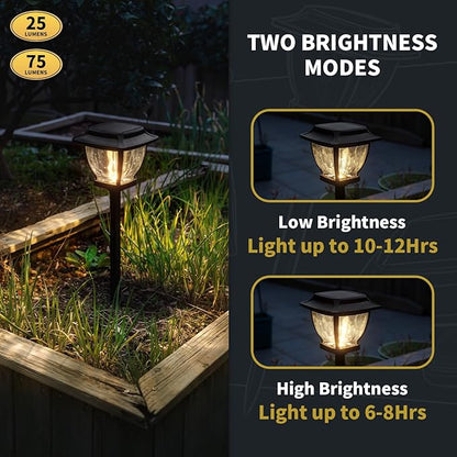 Solar Pathway Lights, Super Bright Solar Lights Outdoor Waterproof, 2 Pack Glass Solar Garden LED Lights, Landscape Lighting Decorative for Path, Yard, Patio, Walkway, Driveway, Slate Black
