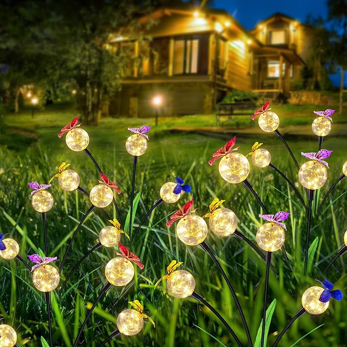 Solar Lights Outdoor 2 Pack, Solar Garden Lights, Butterfly Outdoor Decorations, Patio Decor, Big Bulb, Unique Gifts for Women, Gifts for Grandma