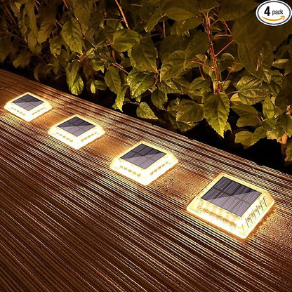 Lacasa Solar Deck Lights, 4 Pack 30LM LED Dock Light Warm White 2700K, Outdoor Solar Powered Step Light Up All Night IP68 Waterproof Auto ON/Off for Garden Stairs Driveway Pathway