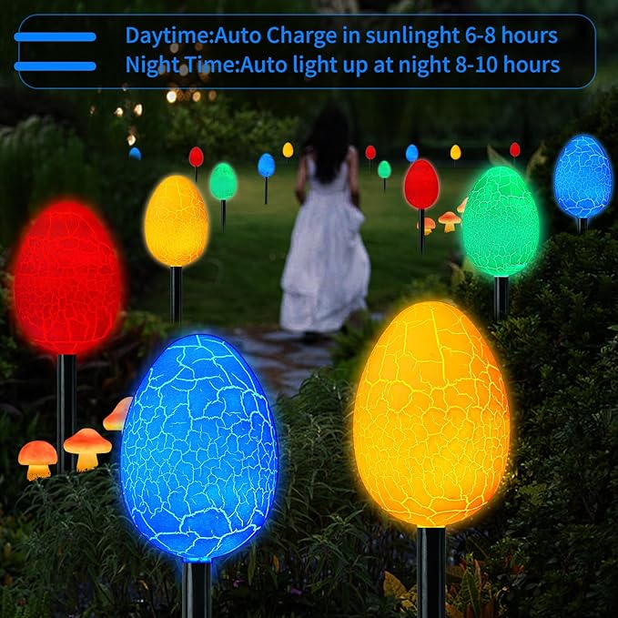 12 Packs Jumbo Solar Giant Easter Egg Lights, 5.12 in Diameter Enormous Eggs for Garden-8 Modes Waterproof LED | Lumora