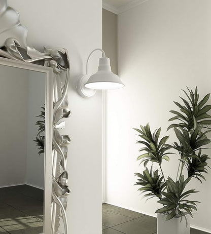 White Gooseneck LED Wall Sconce Barn Light Fixture - Industrial Antique Farmhouse Style - Vintage Patio Porch Wall Mount Light - Indoor/Outdoor - UL Listed - 9W 800lm Cool White