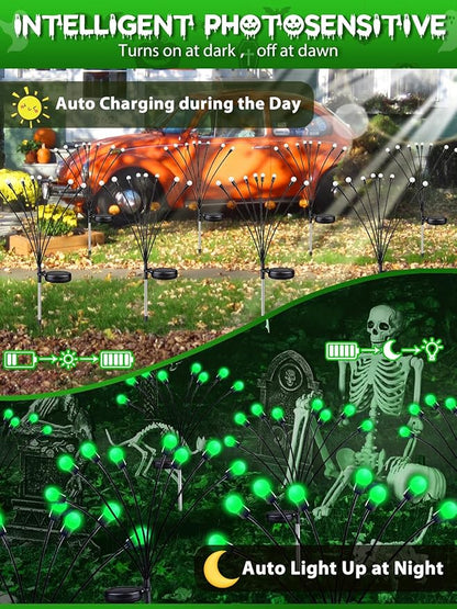 Albelt Halloween Decorations Outdoor, 6 Pack Solar Firefly Lights Outdoor, 48 LED Solar Halloween Lights, Waterproof Swaying Garden Light (Sway by Wind) for Outside Yard Patio Pathway Decor (Green)