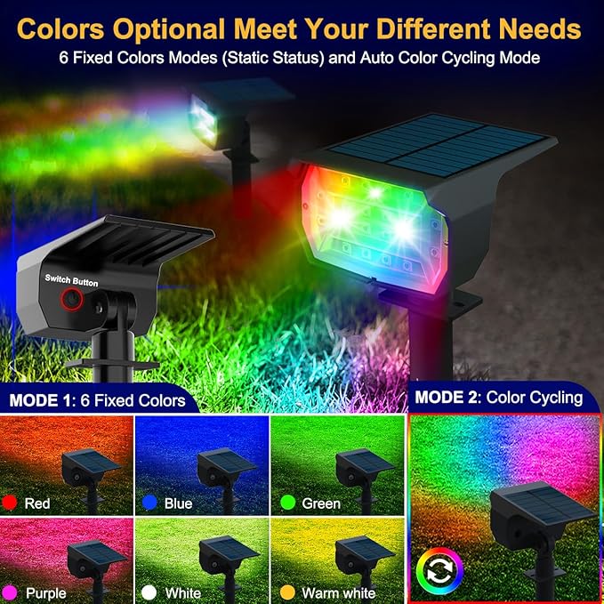 nipify 10 Pack Solar Spot Lights Outdoor Color Changing, 7 Modes Halloween RGB Solar Powered Waterproof Spotlight | Lumora