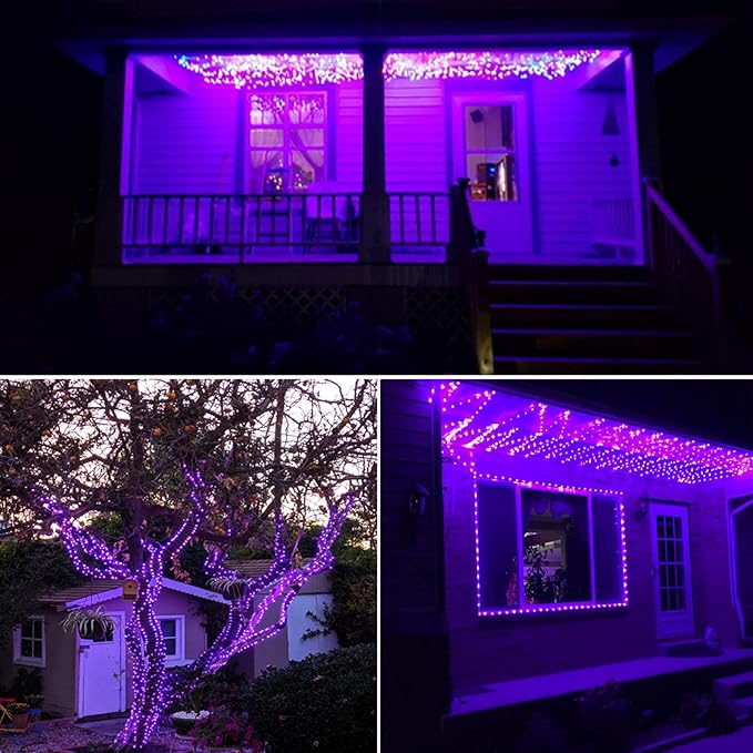 RUICHEN Dimmable Purple Fairy Lights Plug in, Waterproof Silver Wire 165 Ft 500 LED Starry String Lights with Remote for Christmas Halloween Party Bedroom Patio Garden