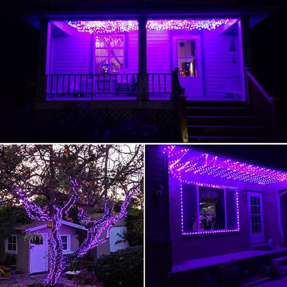 RUICHEN Dimmable Purple Fairy Lights Plug in, Waterproof Silver Wire 165 Ft 500 LED Starry String Lights with Remote for Christmas Halloween Party Bedroom Patio Garden
