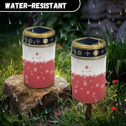 Christmas Snowman Garden Solar Light Outdoor Solar Powered Garden Lights Solar Light Decoration for Grave Easy to Install Cemetery Solar Light for Grave Memorial
