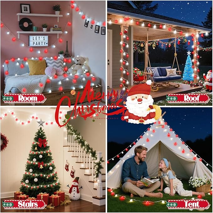 43FT 100LED Connectable Christmas Globe String Lights Indoor Outdoor - Red and White Fairy Lights Plug in with Remote & 8 Modes, Twinkle Light for Christmas Decorations Bedroom Room Tree Party