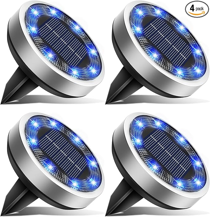 btfarm 4 Pack Solar Lights Outdoor, 8 LED Solar Ground Lights IP65 Waterproof Flat Solar Disc Light, Pathway Lights | Lumora