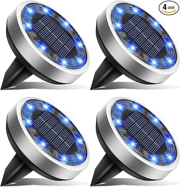 btfarm 4 Pack Solar Lights Outdoor, 8 LED Solar Ground Lights IP65 Waterproof Flat Solar Disc Light, Pathway Lights | Lumora