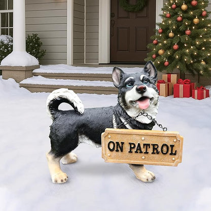 Outdoor Husky Dog Statue with Interchangeable Welcome Sign and Detachable Solar Lantern –LED Light Garden Dog Sculpture Décor, Cute Puppy Design for Yard, Porch, Gift
