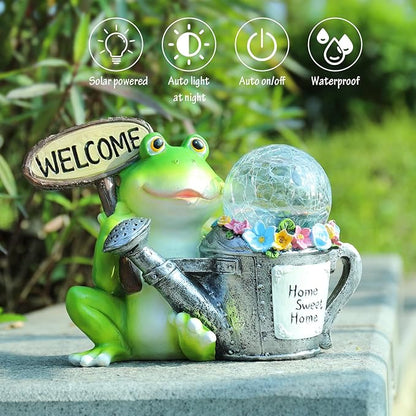 Bshine Frog Solar Lights Outdoor Garden - Waterproof Frog Statue Decoration for Patio, Path, Pathway Sculpture Yard Art, Lawn Ornaments Gift for Mom, Home Decor Valentine's Day Gift