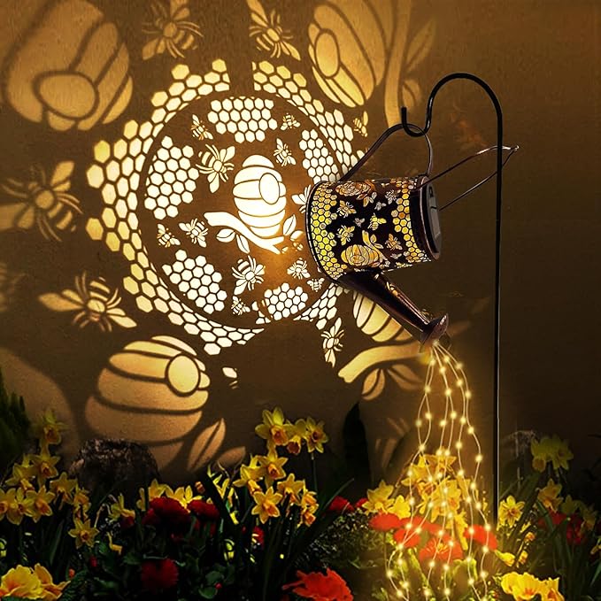 Solar Watering Can Outdoor Lights Garden Decor,Bee Hanging Lantern Waterproof Landscape Lights Outside Decoration | Lumora