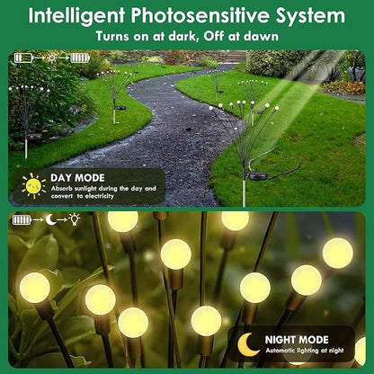 8-Pack Solar Garden Lights - 64 LED Firefly Solar Powered Yard Lights for Garden Pathway Xmas Decoration (Warm White)