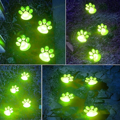 4 Solar Dog Animal Paw Print Lights Garden Statue Lantern Led Path 3" Light Lamp for Pathway,Lawn,Yard,Outdoor Decorations (Colorful)