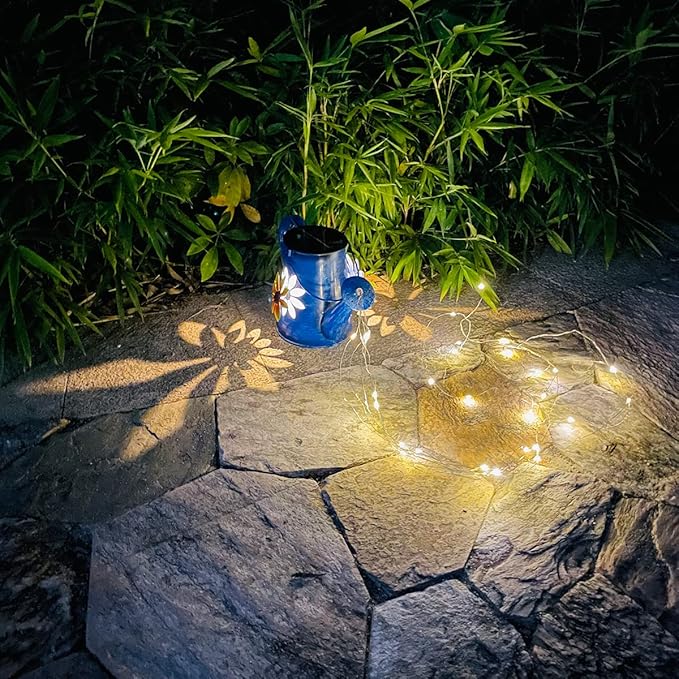 Blue Solar Watering Can with Light,Solar Powered Waterfall Lights 1 Pack 60 - Outdoor Lighting Accessory | Lumora