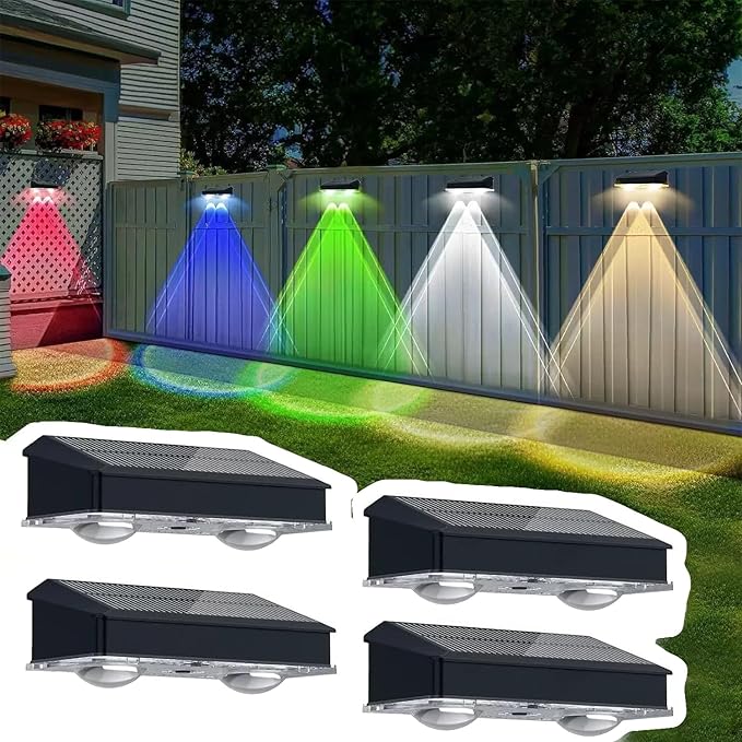 Solar Fence Lights Outdoor,Solar Wall Lights 8 Fixed Colors ＆ RGB Color Changing Modern Solar Powered Deck Light | Lumora