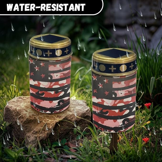 American Flag Camo Solar Light Garden Decorative Solar Light Outdoor for Men Women 4th of July Waterproof Solar Light Patriotic Landscape Path Light Night Light Book Light