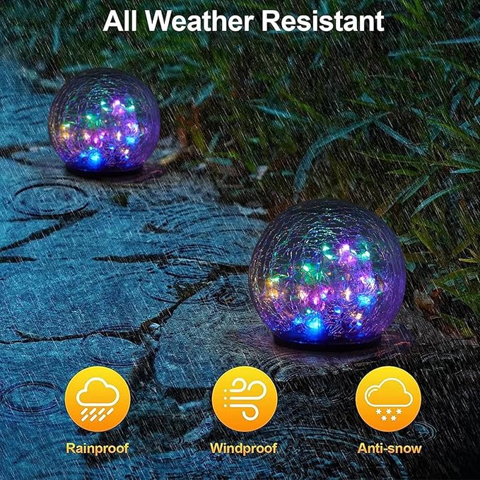 Solar Lights, Outdoor Waterproof, Spherical, Suitable for Yard, Terrace, Path, Lawn, Party, Garden, Landscape Lighting, Creative Birthday Gift, 2 Pack (5.5 Inch（Colored Light）)