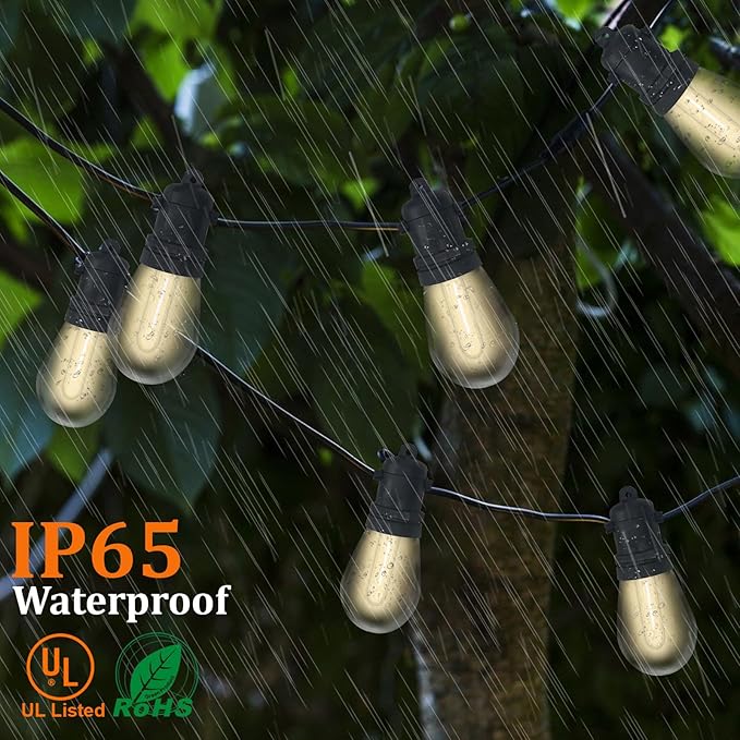 S14 Patio String Lights, 100FT Outdoor Patio String Light with 35 Clear LED Bulbs (2 Spare), UL Certified | Lumora