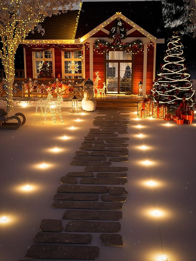Brizled Smart RGBCW Color Changing Outdoor Ground Lights, 50FT 130LM 15 Pack Red White Blue LED Pathway Lights, App/Voice Control Landscape Lighting for Independence Day Christmas Garden Yard Walkway