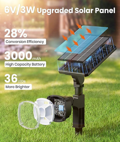 Solar Spotlights Outdoor Waterproof IP67,Cool White LED Floodlight,4 Pack,360°Adjustable Prowered Panel,3 Lighting Modes,Garden Decor Outside Spot Lights Focus for Yard/Landscape/House/Lawn/Patio/Tree