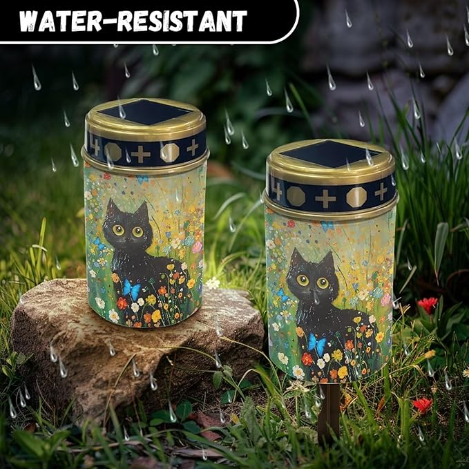 Black Cat Solar Garden Light Waterproof and Energy Saving Solar Memorial Lights for Graves Remembering Loved Pets Cemetery Decorations for Grave for Cemetery Graveyard Memorial