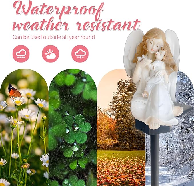 QH & Garden Angel Solar Garden Light - LED Waterproof Virgin Mary Statue Lights,Solar Powered Garden Stake Lights for Balcony, Yard, Lawn, Pathway, Walkway-Angel Statues Grave Decorations