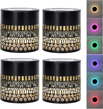 Decorative Solars Mandala Lights, Metal Solars Powered Outdoors Deck Steps Walls Lights, Mandala Theme Waterproof Fence Light for Garden Post Patio Backyard Yard Decor (Life Rings*4PCS)