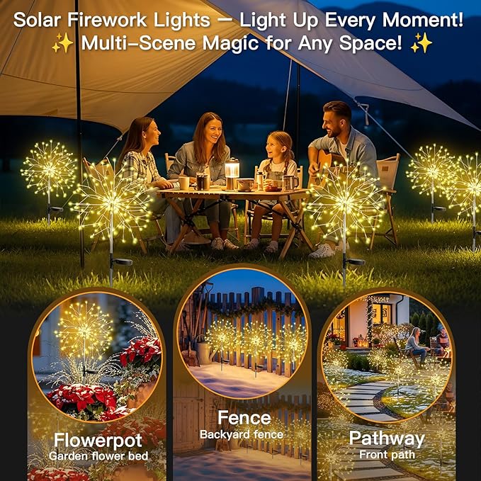 suddus Solar Garden Lights Outdoor Waterproof Decorative, Upgrade 2Pack 150LED Firework Lights, Solar Fairy Lights | Lumora