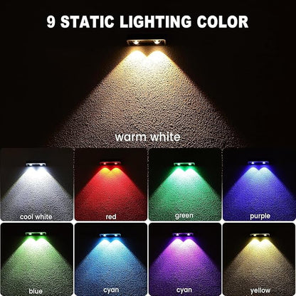 Solar Fence Lights Outdoor, 8 Pack Color Changing Fence Lights Solar Powered with 9 RGB Colors & 11 Lighting Modes, IP65 Waterproof Dusk to Dawn Fence Lights for Patio, Deck, Wall, Backyard
