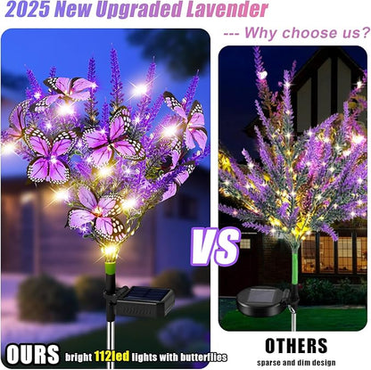 Solar Garden Lights Outdoor 4 Pack Lavender Butterfly Lights, Solar Artificial Flower Outdoor Waterproof Decoration Gardening Gifts for Women, Yard Patio Pathway Lawn Courtyard Decoration