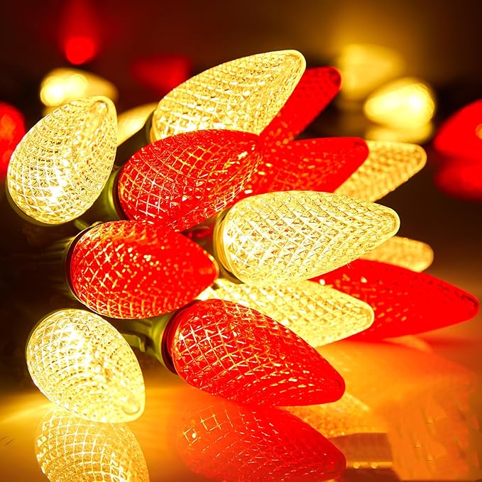 C9 LED Christmas String Lights, 66 ft 100 LED Strawberry Roof Lights, Commercial Grade Waterproof Extendable for | Lumora