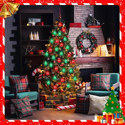 C7 Red Green Christmas Lights Outdoor, 25Ft Vintage Christmas String Lights with 27 Clear Red Green Ceramic Bulbs, Waterproof Connectable Christmas Decorations for House, Xmas Tree, Garden, Yard