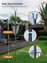 addlon 4 Pack String Light Poles Pro, Aluminum Waterproof Harder 9FT Light Poles for Outside String Lights with | Lumora