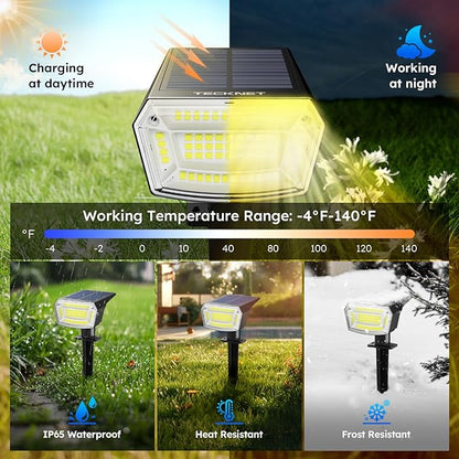 TECKNET Spot Lights Outdoor with 59 LED, 4 Pack Solar Lights Outdoor Waterproof IP65, Auto On/Off Solar Spot Lights, 3 Lighting Modes Solar Powered Garden, 2-in-1 Solars Landscape Light (Warm White)