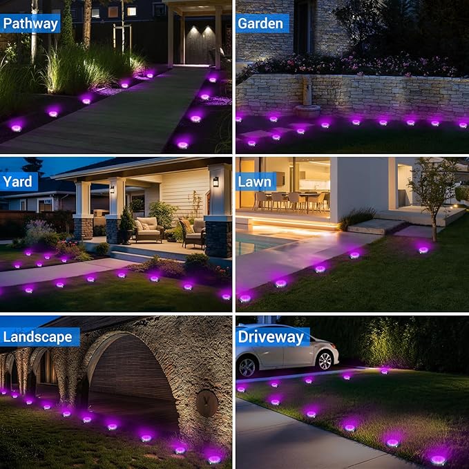 Peasur Solar Ground Lights Outdoor, 2 Pack Flat Solar Powered Disc Lights, IP68 Waterproof, Anti-Rust, Landscape | Lumora