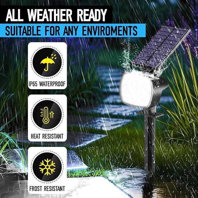 hyrion Solar Spotlight Outdoor Waterproof Ip65 23 LED 3 Lighting Mode 2-in-1 Solar Powred Yard Spot Lights for Garden Tree Law Pathway 2 Pack Cool White