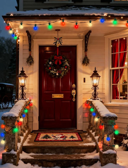 25Ft LED Christmas Outdoor String Lights, G40 Globe Night Lights with 27 0.6W Ceramic Multicolor Bulbs, Vintage Ceramic Lights for Holiday Party Backyard Wedding Garden Patio Porch Decor, Green Wire