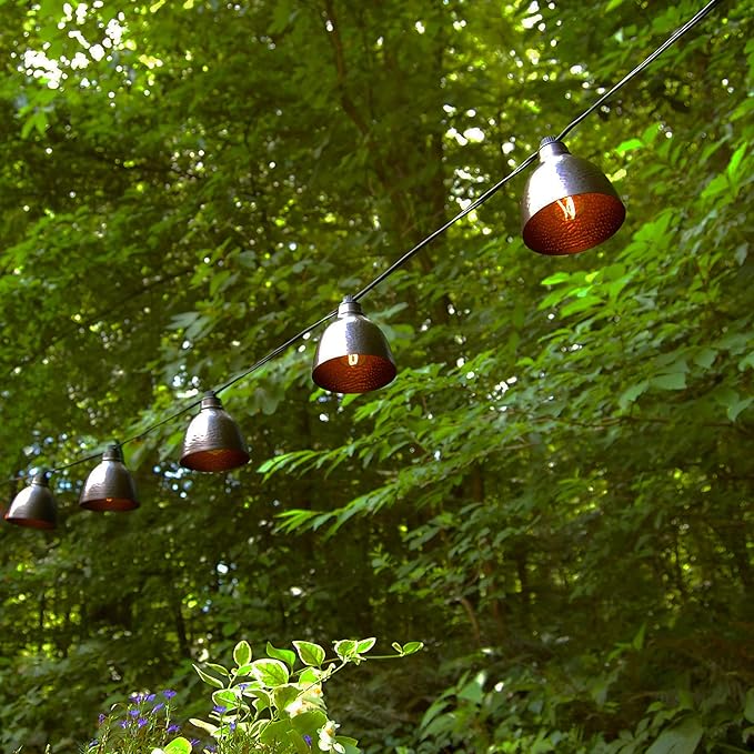 LumaBase Electric Café String Lights with 10 Brown Metal Domes