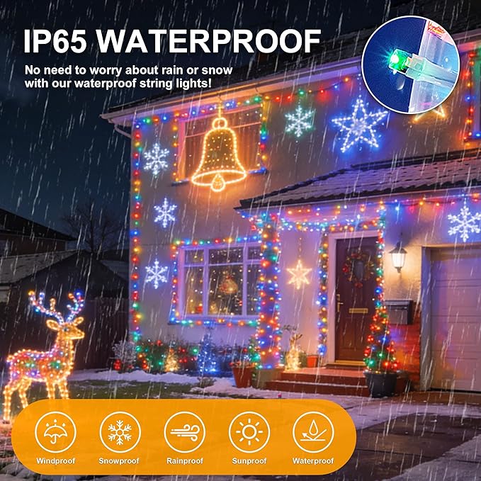 Xmas Lights String Lights 500 LED 165feet 8 Modes Plug in String Lights 30V Fairy Lights Home Garden Party Wedding Xmas Tree Bedroom Window Curtain Decoration(Multicolor)