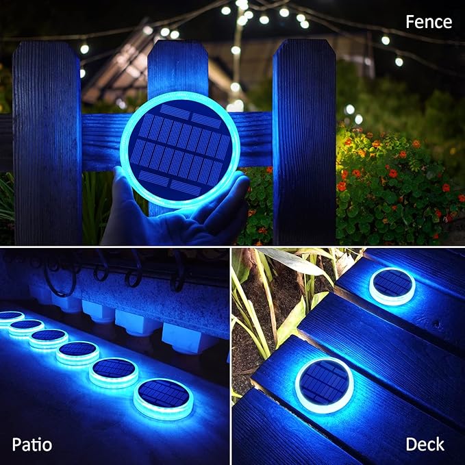 Blue Solar Deck Dock Lights Solar Powered, Step Warning Lights for Outside Driveway Sidewalk Garden Pathway Yard (4 | Lumora