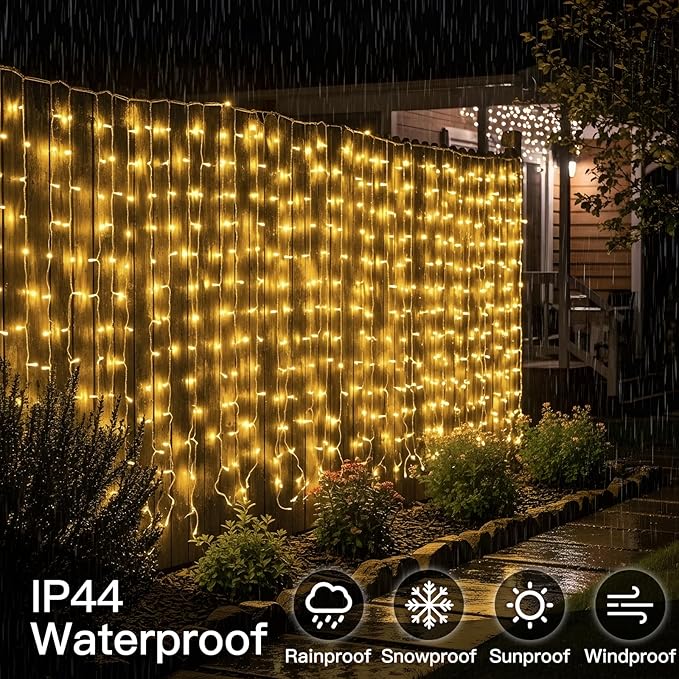 suddus Curtain Lights for Bedroom, 300 Led 9.8x9.8ft Curtain Lights for Backdrop, Curtain String Lights for Christmas, Dorm, Wall, Backdrop, Window, Wedding, Party, Birthday Decor, Warm White