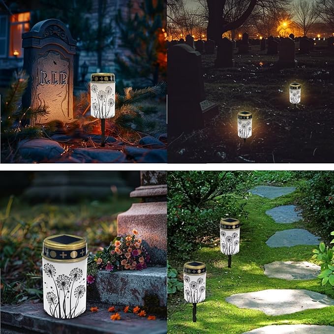 Halloween Cemetery Solar Lights for Grave lar Light for Cemetery Grave Lights for Cemetery 2 Pcs Solar Lights for Gravesites Solar Outdoor Light