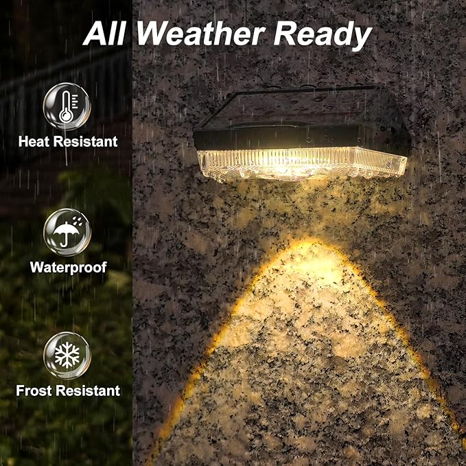 Ellasay Solar Fence Lights Outdoor: Solar Powered Deck Light - 10 Lighting Modes with RGB - Waterproof IP65 - Led Lens Wall Decor for Garden Patio Backyard Porch 4 Pack