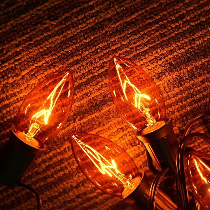 Orange Halloween Lights, 25 FT Christmas String Lights with 25 C9 Incandescent Bulbs, Waterproof Halloween Decorations for Outdoor Indoor Patio Home Party Garden Yard Decor