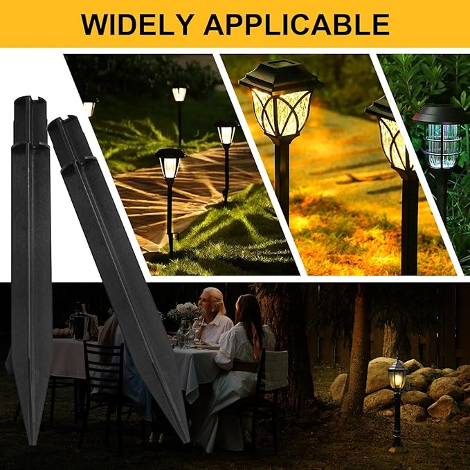 Litoexpe 6 Pcs 8.18 Inch Reinforced Ground Spikes, ABS Plastic Solar Lights Stakes Replacement Stakes for Garden Pathway Lamps (Inside Diameter 0.83 Inches)