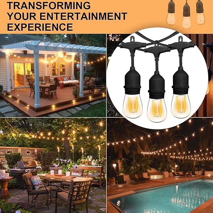 Banord Outdoor String Lights Commercial Grade 96ft Waterproof with 30 S14 Shatterproof Dimmable LED Bulbs, Heavy | Lumora