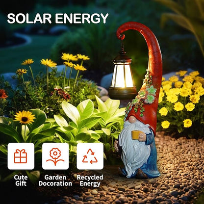 Garden Gnomes Outdoor Statue Solar Powered Gnome Decor Ornament Lantern Lit Court for Yard,Lawn,Patio, Balcony Birthday Gifts for Mom Grandma